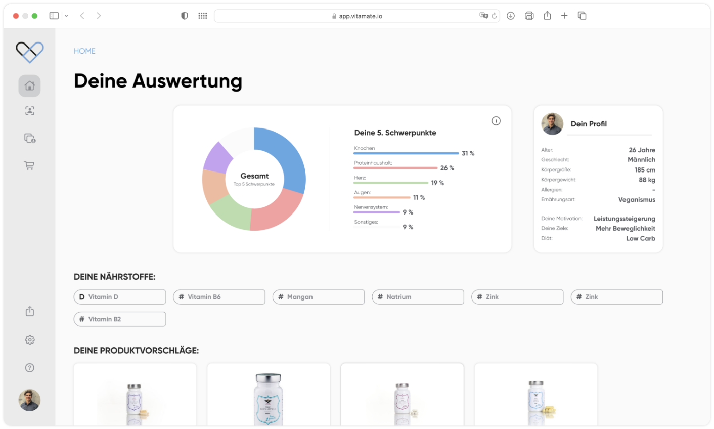 vitamate web-app dashboard